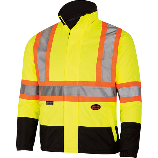 Pioneer 5771 Waterproof Reversible Safety Jacket, Polyester/Polyurethane, High Visibility Lime-Yellow, Small