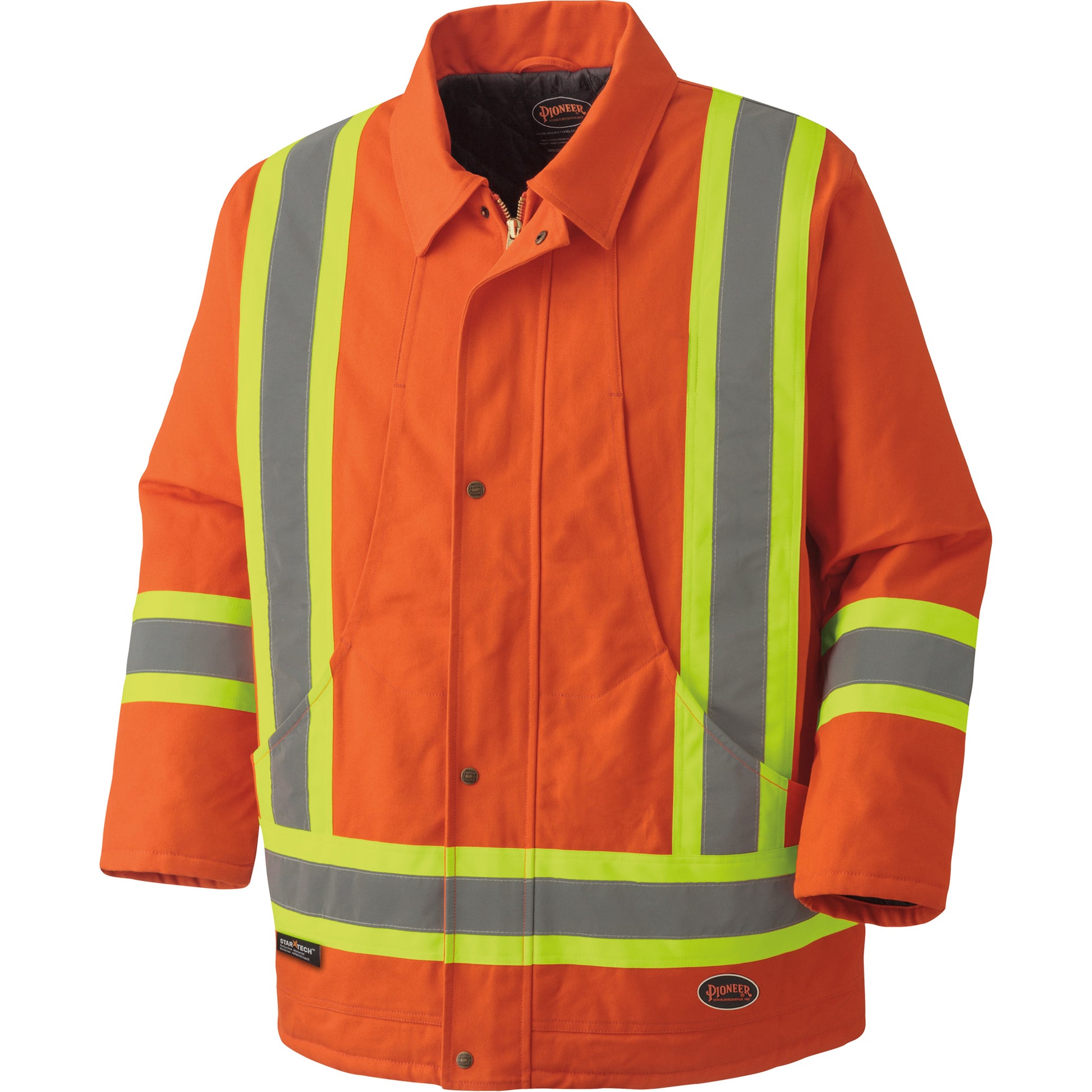 Pioneer 5537A Quilted Duck Safety Parka, High Visibility Orange, 3X-Large