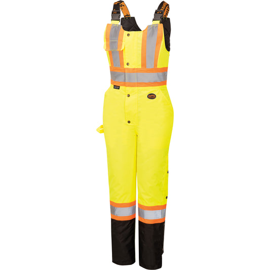 Pioneer 5041BBW Women's High-Visibility Waterproof Safety Overalls, Polyester, 3X-Large, Black/High Visibility Lime-Yellow