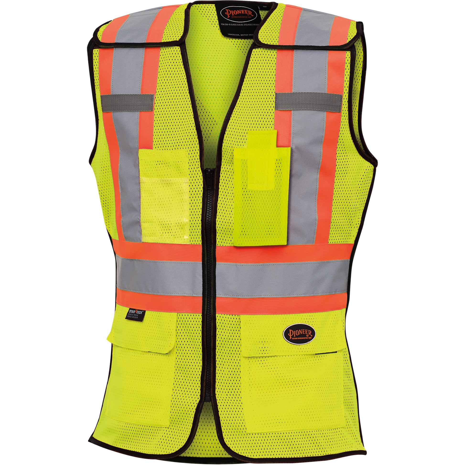 Pioneer 489 Women's High-Visibility Safety Tear-Away Vest, High Visibility Lime-Yellow, X-Small, Polyester
