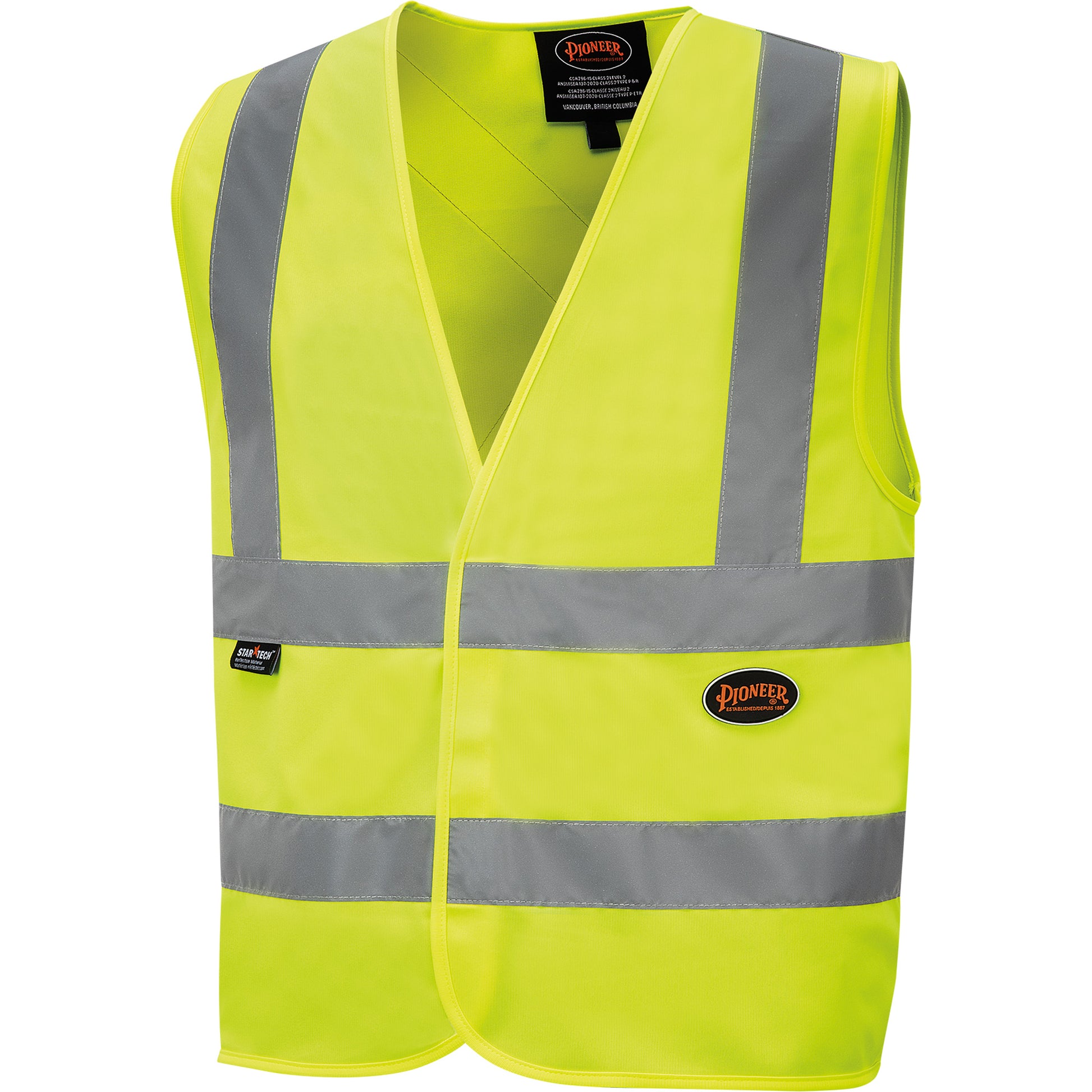 Pioneer 6886 High-Visibility Tricot Safety Vest, High Visibility Lime-Yellow, Large, Polyester