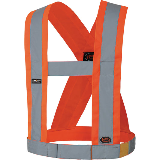 Pioneer 5491 High-Visibility 4" Wide Adjustable Safety Sash, Meets/Exceeds CSA Z96 Class 2 - Level 2, High Visibility Orange, Silver Reflective Colour, One Size
