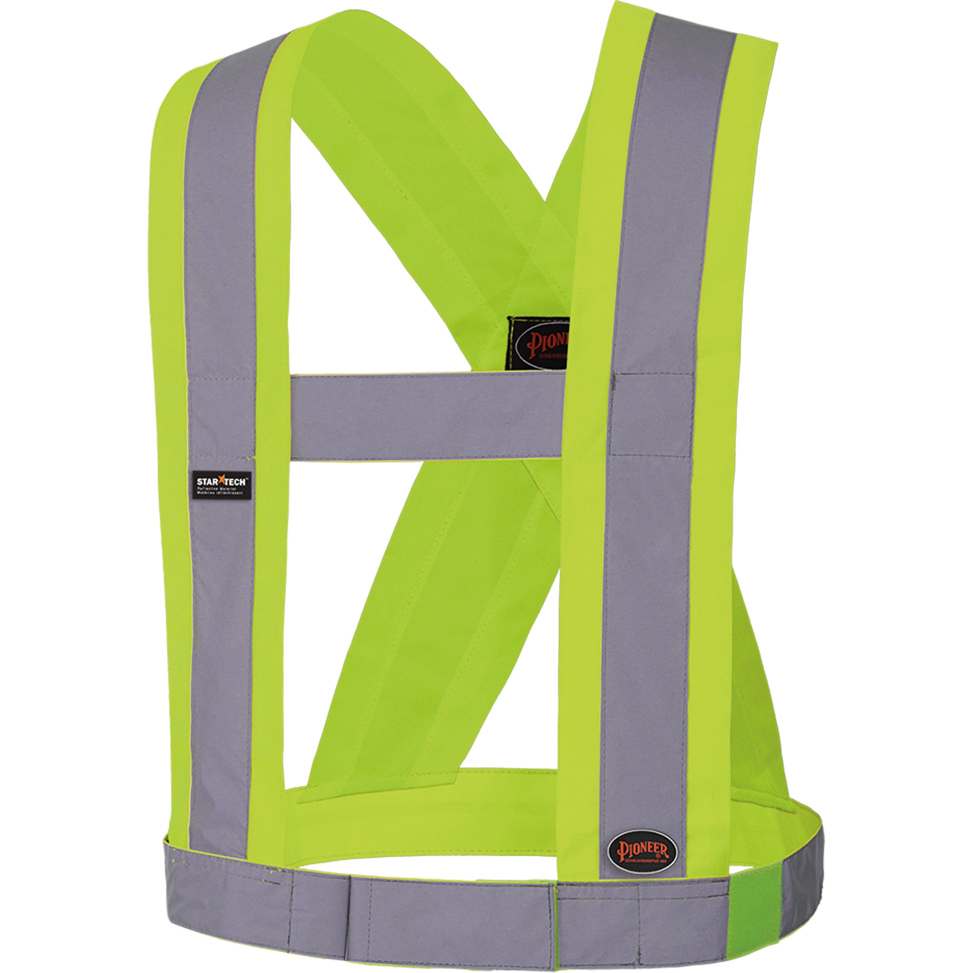 Pioneer 5493 High-Visibility 4" Wide Adjustable Safety Sash, Meets/Exceeds CSA Z96 Class 2 - Level 2, High Visibility Lime-Yellow, Silver Reflective Colour, One Size