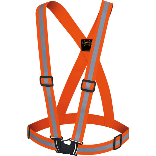 Pioneer 5496 High-Visibility Safety Sash, High Visibility Orange, Silver Reflective Colour, One Size