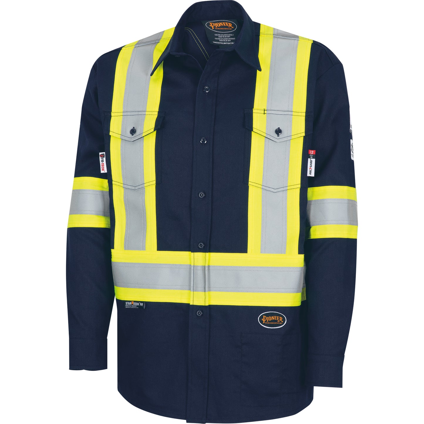 Pioneer 7742SF FR-TECH® High-Visibility 88/12 Arc-Rated Safety Shirt, Medium, Navy Blue