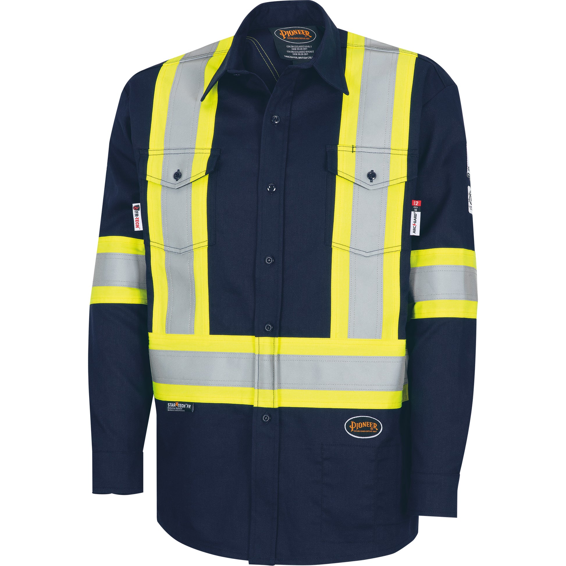 Pioneer 7742SF FR-TECH® High-Visibility 88/12 Arc-Rated Safety Shirt, Medium, Navy Blue