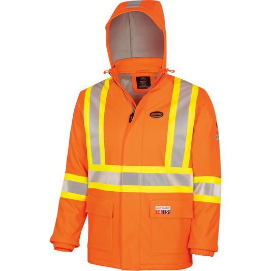 Pioneer 5884 Flash-Gard® FR/Arc-Rated Waterproof Jacket with Hood, Medium, High Visibility Orange, 51 cal/cm²