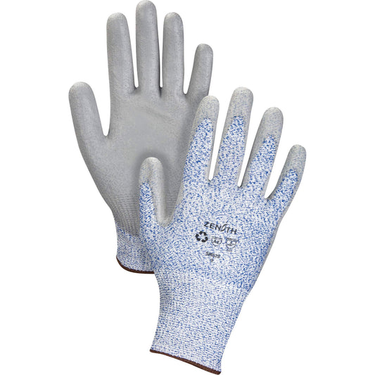 Zenith Safety Products Eco-Friendly Stretch Cut-Resistant Gloves, Size 9, 13 Gauge, Polyurethane Coated, HPPE/RPET Shell, ASTM ANSI Level A2