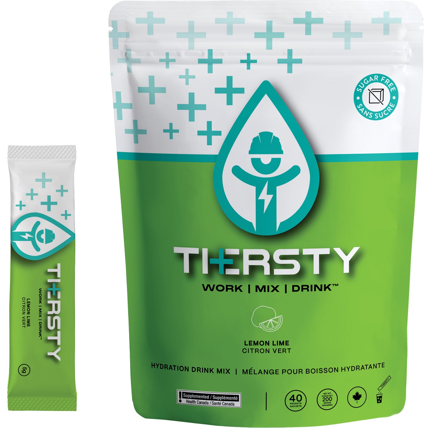 THERSTY HYDRATION Hydration Drink Mix, Single Serve, Lemon-Lime
