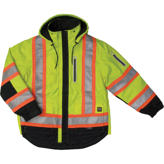 Tough Duck Ripstop 4-in-1 Safety Jacket, Polyester, High Visibility Lime-Yellow, 4X-Large