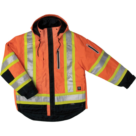 Tough Duck Ripstop 4-in-1 Safety Jacket, Polyester, High Visibility Orange, X-Large