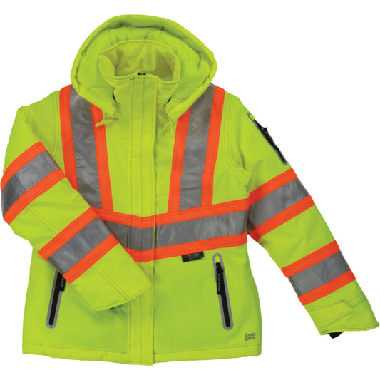 Tough Duck Women’s Insulated Flex Safety Jacket, Polyester, High Visibility Lime-Yellow, Medium