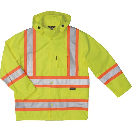 Tough Duck Ripstop Safety Rain Jacket, Polyester, 4X-Large, High Visibility Lime-Yellow