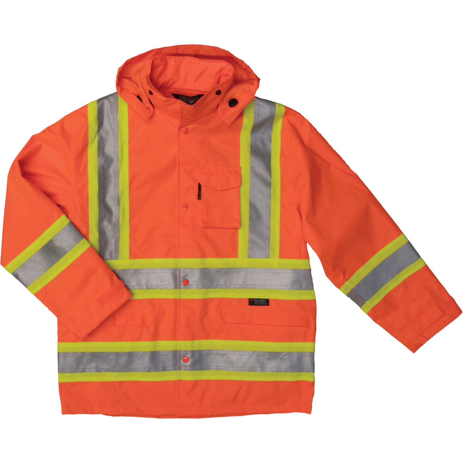 Tough Duck Ripstop Safety Rain Jacket, Polyester, 4X-Large, High Visibility Orange