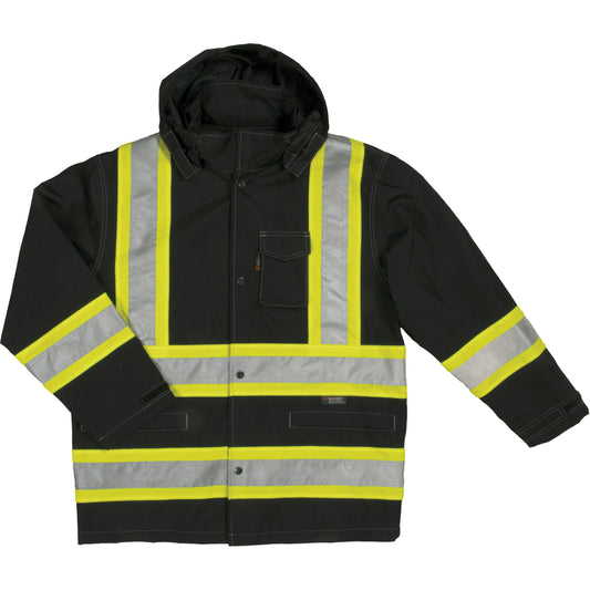 Tough Duck Ripstop Safety Rain Jacket, Polyester, 5X-Large, Black