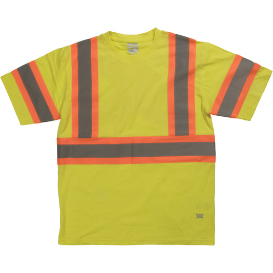 Tough Duck Short Sleeve Safety T-Shirt, Cotton, 4X-Large, High Visibility Lime-Yellow