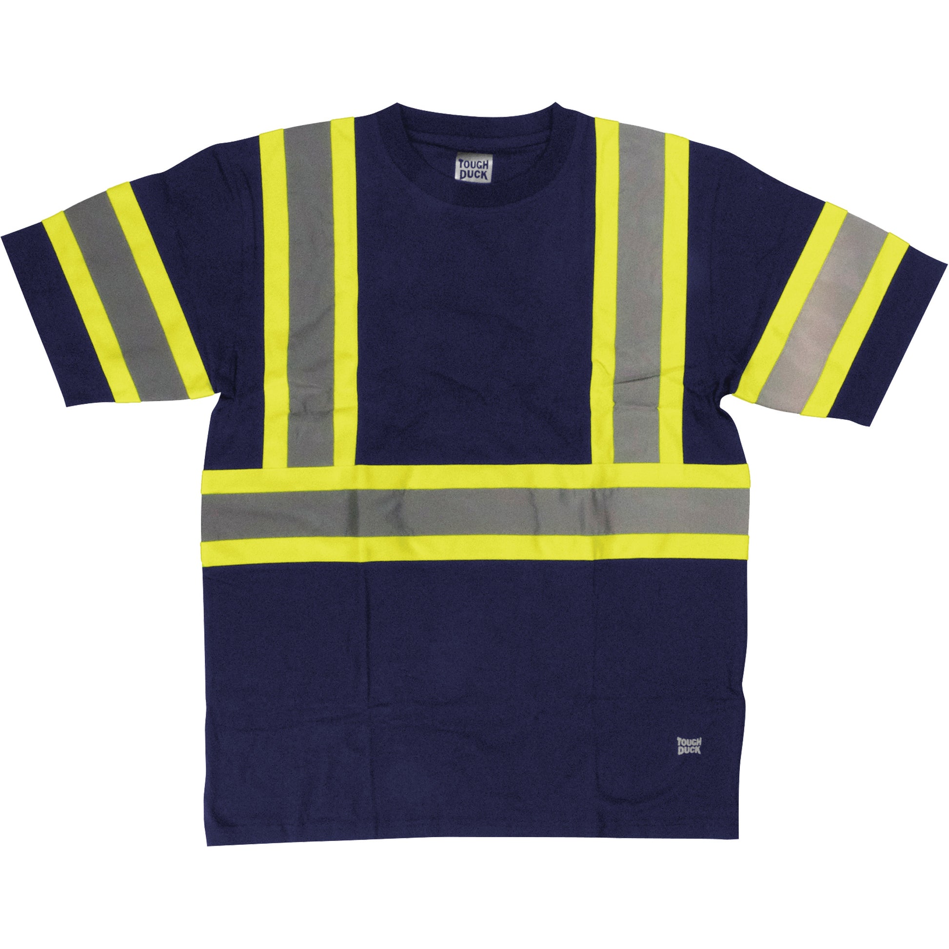 Tough Duck Short Sleeve Safety T-Shirt, Cotton, 2X-Large, Navy Blue