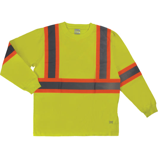 Tough Duck Long Sleeve Safety T-Shirt, Cotton, 2X-Large, High Visibility Lime-Yellow