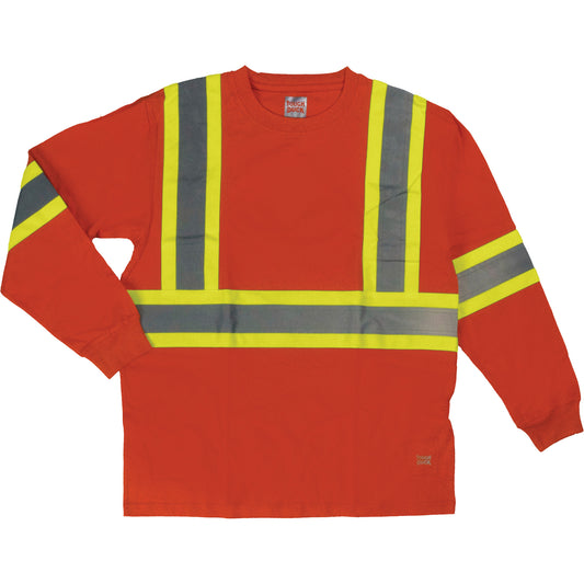 Tough Duck Long Sleeve Safety T-Shirt, Cotton, Medium, High Visibility Orange