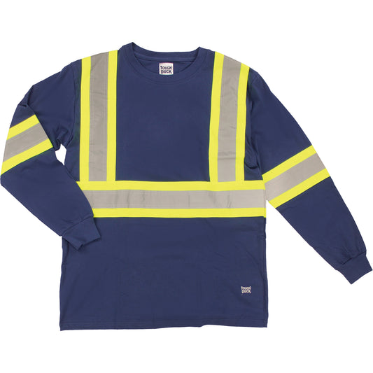 Tough Duck Long Sleeve Safety T-Shirt, Cotton, Medium, Navy Blue