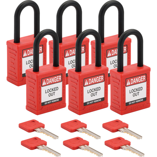 Brady Standard Lockout Padlock, Safety Padlock, Keyed Different, Nylon, 1-1/2" Width