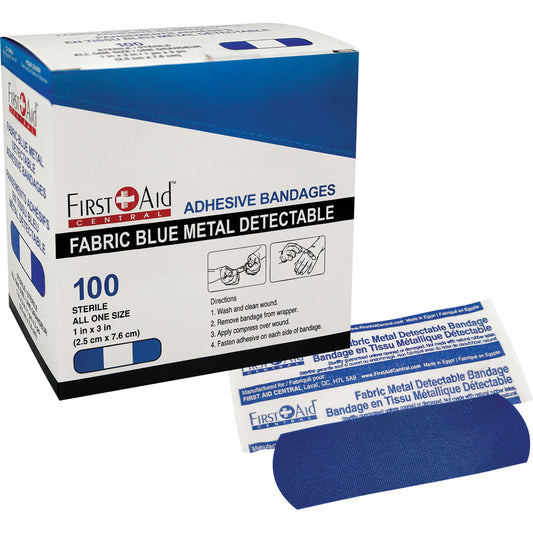 First Aid Central Bandages, Rectangular/Square, 3", Fabric Metal Detectable, Sterile