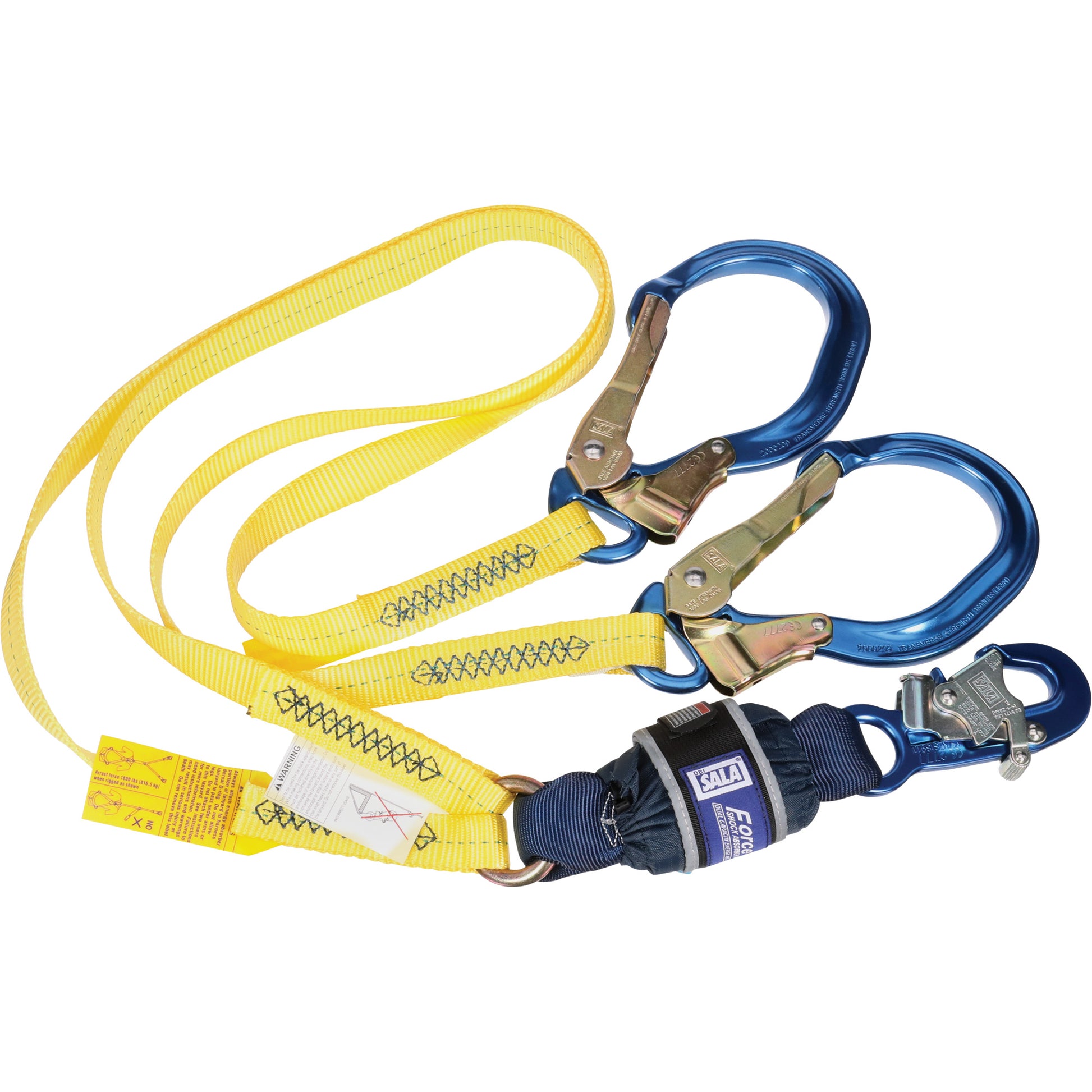 3M DBI Sala Fall Protection EZ-Stop™ Shock Absorbing Lanyard, 6', Rebar Hook Center, Snap Hook Leg Ends
