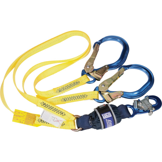 3M DBI Sala Fall Protection EZ-Stop™ Shock Absorbing Lanyard, 6', Rebar Hook Center, Snap Hook Leg Ends