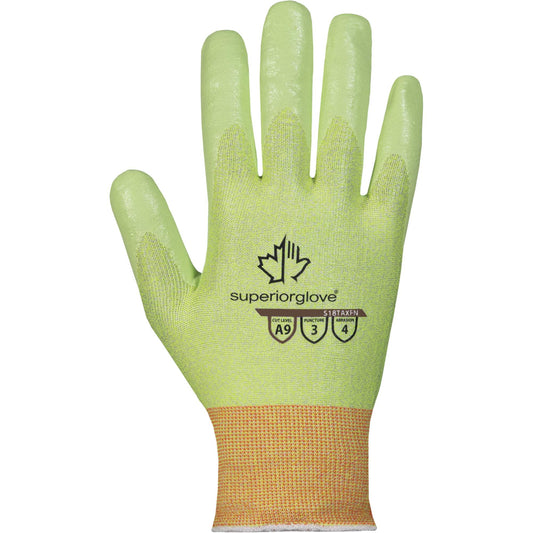 Superior Glove Works Ltd. Hi-Viz S18TAXFN Cut-Resistant Gloves, Size 8, 18 Gauge, Foam Nitrile Coated, TenActiv™ Shell, ASTM ANSI Level A9