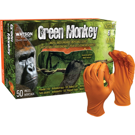 Watson Gloves Green Monkey™ Disposable Gloves, X-Large, Nitrile, 6-mil, Powder-Free, Orange