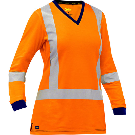 Protective Industrial Products Bisley® Women's X-Back Long Sleeve Shirt, Poly-Cotton, Medium, High Visibility Orange