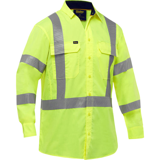 Protective Industrial Products Bisley® X-Back Long Sleeve Work Shirt with X-Airflow™, Poly-Cotton, 3X-Large, High Visibility Lime-Yellow