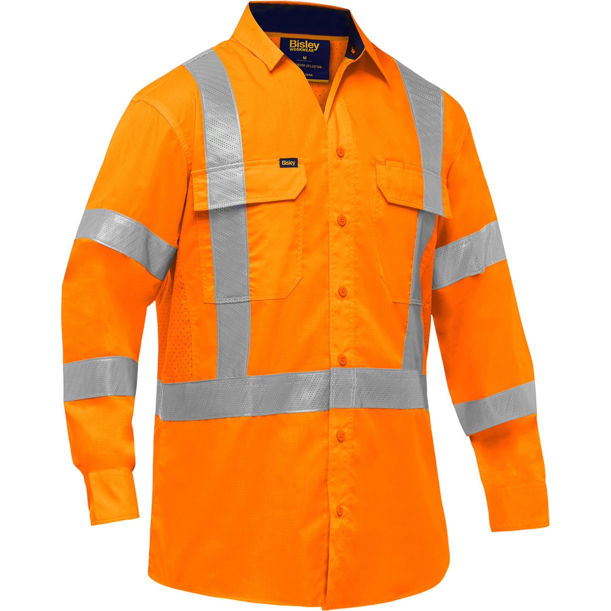Protective Industrial Products Bisley® X-Back Long Sleeve Work Shirt with X-Airflow™, Poly-Cotton, 3X-Large, High Visibility Orange