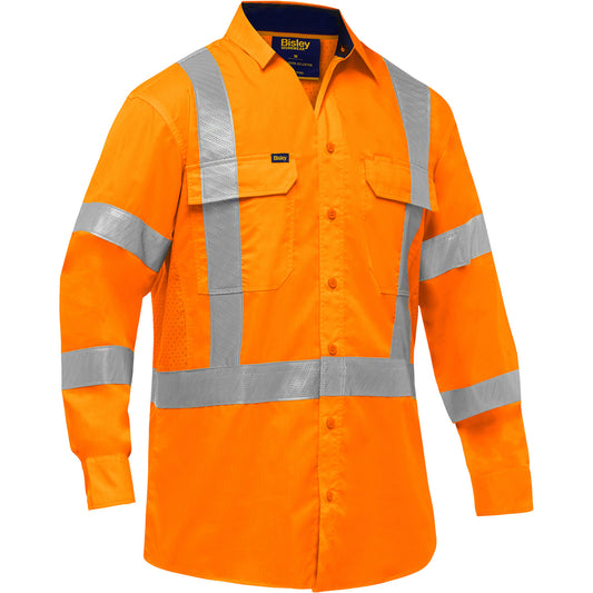 Protective Industrial Products Bisley® X-Back Long Sleeve Work Shirt with X-Airflow™, Poly-Cotton, 3X-Large, High Visibility Orange