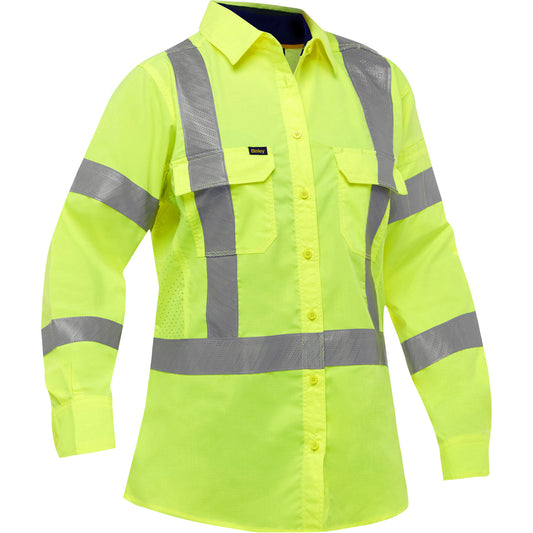 Protective Industrial Products Bisley® X-Back Women's Long Sleeve Work Shirt with X-Airflow™, Poly-Cotton, Medium, High Visibility Lime-Yellow