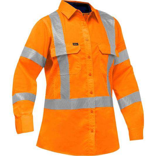 Protective Industrial Products Bisley® X-Back Women's Long Sleeve Work Shirt with X-Airflow™, Poly-Cotton, X-Large, High Visibility Orange