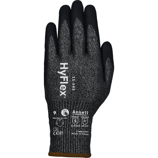 Ansell HyFlex® 11-543 Cut Resistant Gloves, Size 6, 13 Gauge, Nitrile Coated, Nylon/Stainless Steel/HPPE/Spandex Shell, ASTM ANSI Level A7/EN 388 Level F