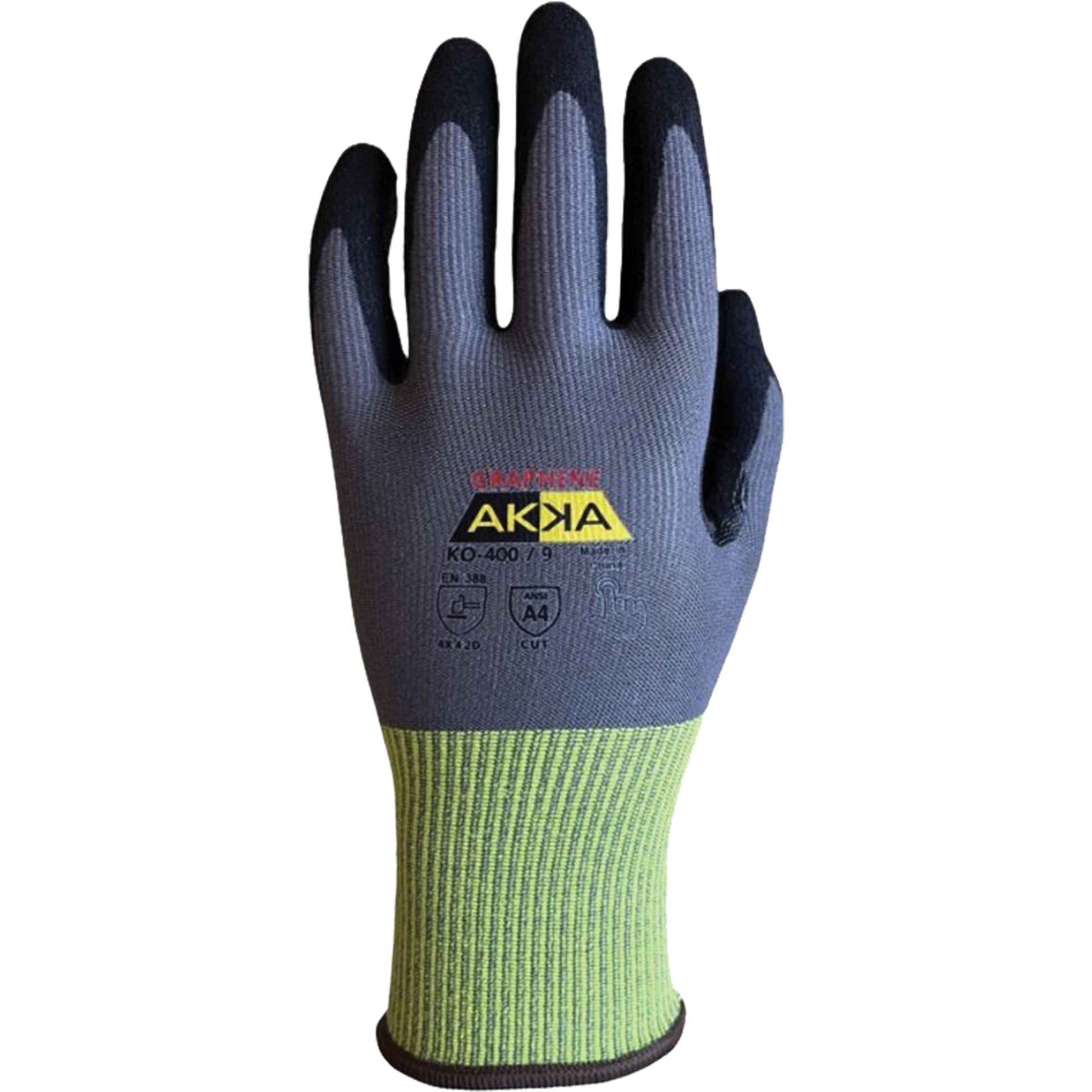 Akka KO-400 Intermediate Cu-Resistant Gloves, Size 9, 15 Gauge, Nitrile Coated, Nylon/HPPE/Spandex/Graphene Shell, ASTM ANSI Level A4/EN 388 Level D