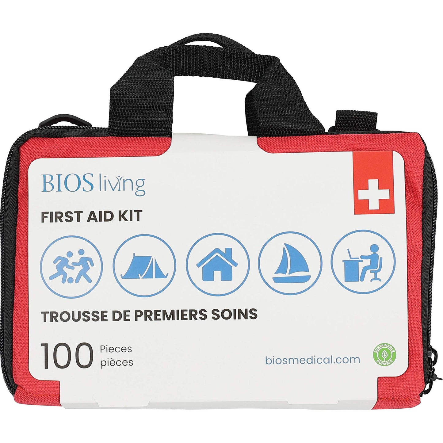 BIOS 100-Piece Home & Travel First Aid Kit, Nylon Bag