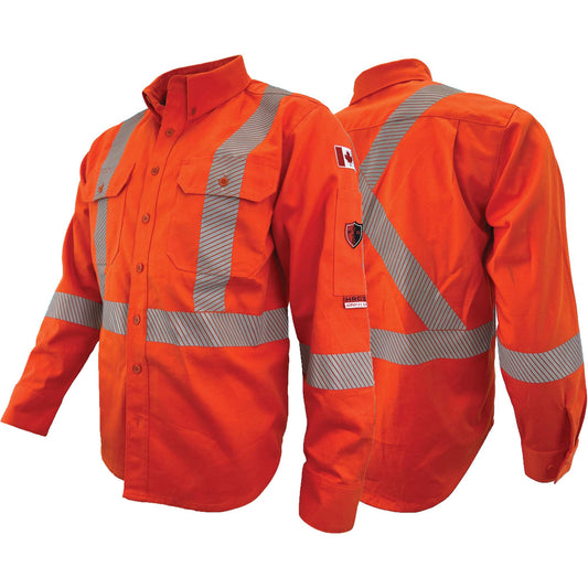  Atlas Guardian® FR/AR Work Shirts with 2" Striping, Small, High Visibility Orange