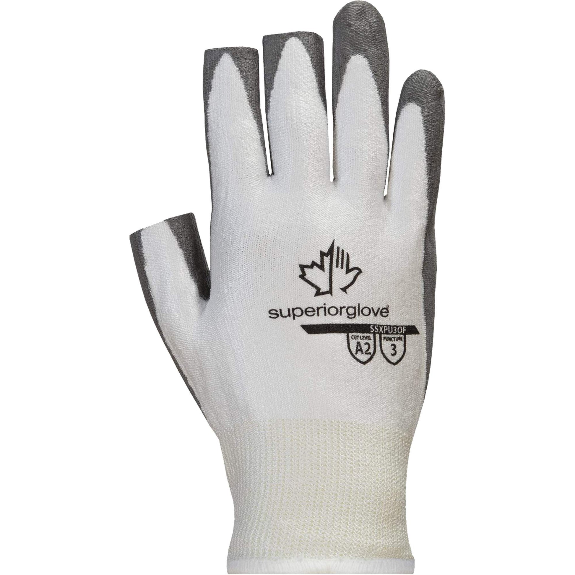 Superior Glove Works Ltd. Superior Touch® SSXPU3OF Open-Finger Gloves, Size 10, 13 Gauge, Polyurethane Coated, Dyneema® Shell, ASTM ANSI Level A2