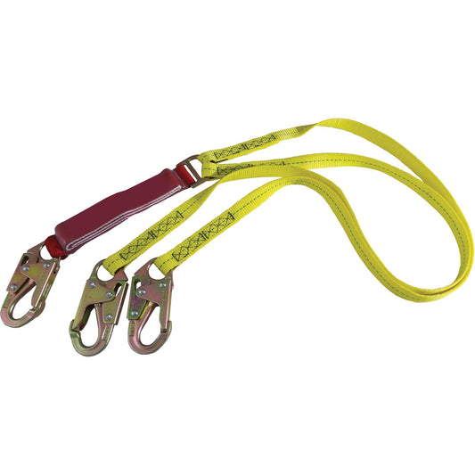 Dentec External Energy Absorber Lanyard with 3/4" Hooks, 6', Snap Hook Center, Snap Hook Leg Ends, Polyester