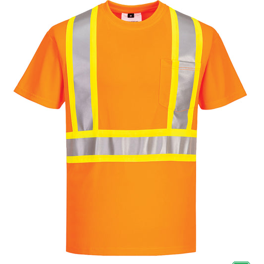 IFR Workwear Contrast-Striped Safety T-Shirt, Polyester, X-Large, High Visibility Orange