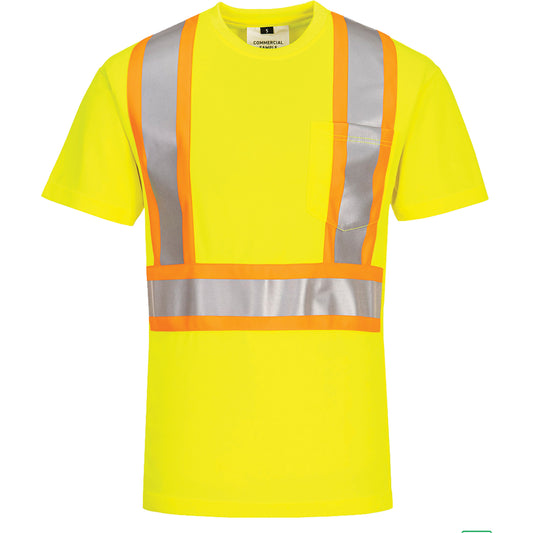 IFR Workwear Contrast-Striped Safety T-Shirt, Polyester, 3X-Large, High Visibility Lime-Yellow