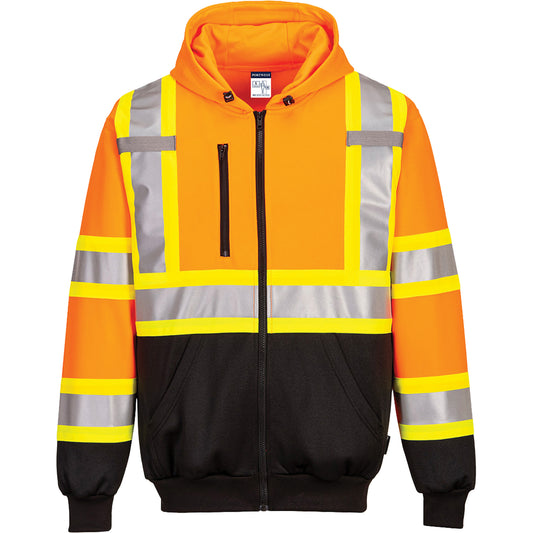 IFR Workwear Contrast-Striped Safety Hoodie, 4X-Large, Black/High Visibility Orange