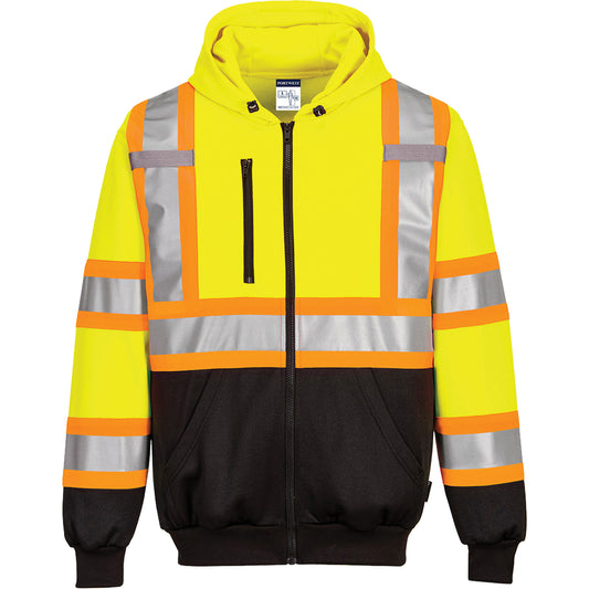 IFR Workwear Contrast-Striped Safety Hoodie, 5X-Large, Black/High Visibility Lime-Yellow