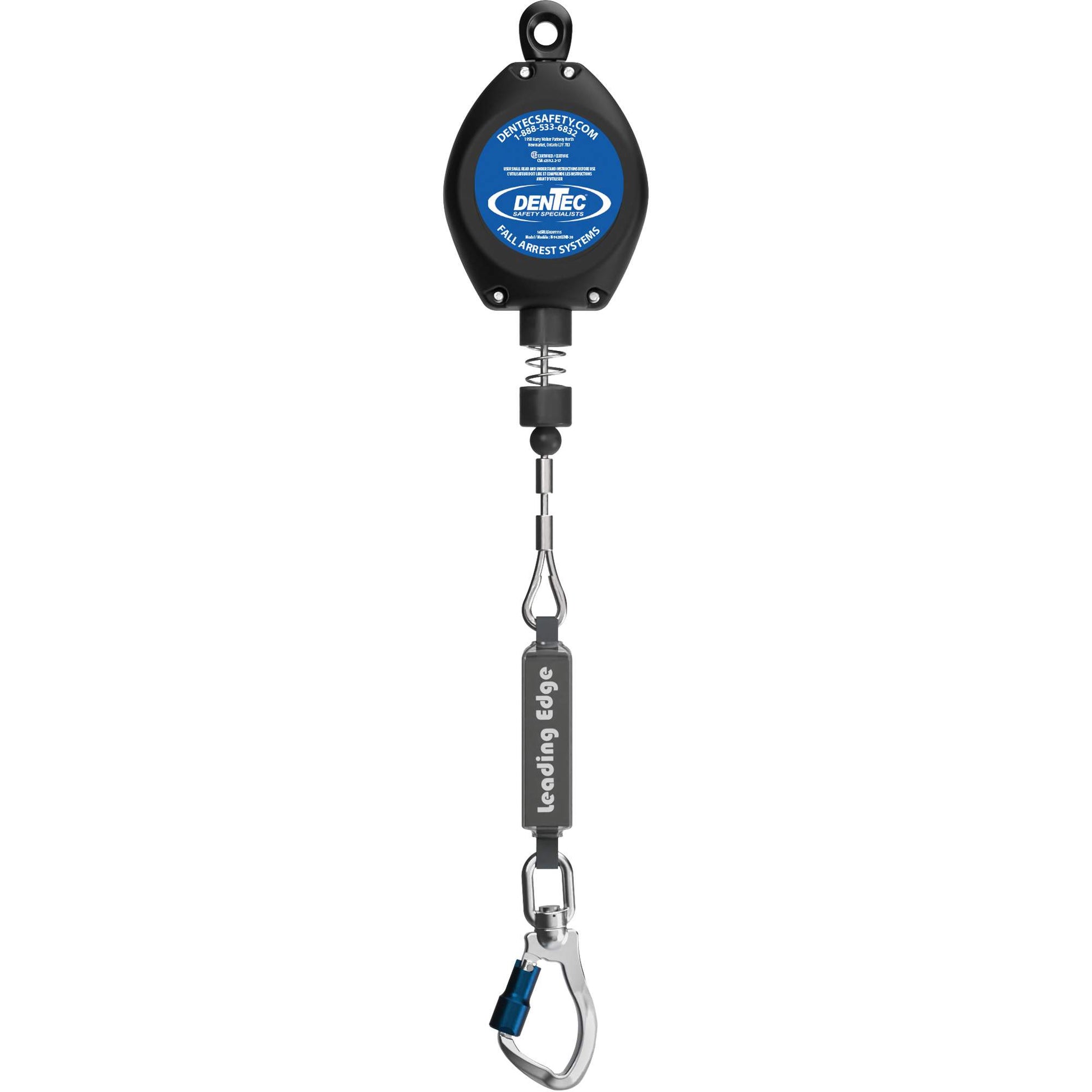 Dentec Self-Retracting Lifeline, 20', Galvanized Steel, Swivel