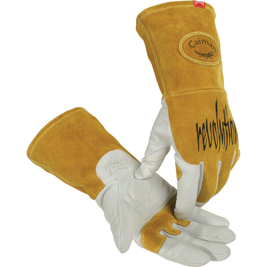 Protective Industrial Products Caiman® Premium TIG/MIG Welder's Gloves with FR Insulated Split Cowhide Back, Grain Goatskin, Size Small