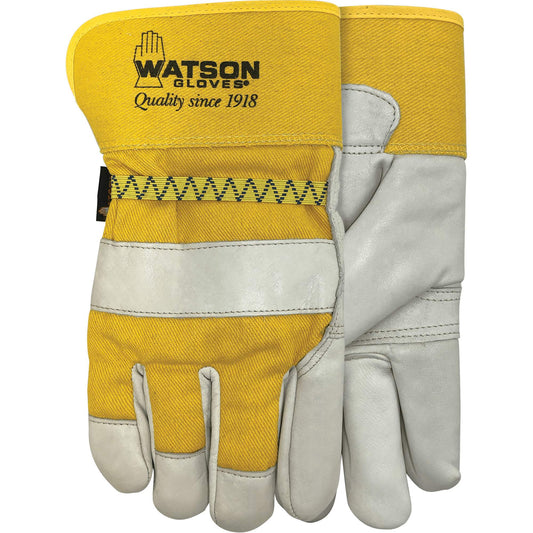 Watson Gloves 94003i Leather Combo Lined Gloves, Large, Grain Cowhide Palm, Fleece Inner Lining