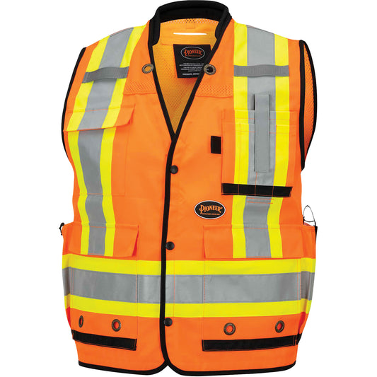 Pioneer 6680 High-Visibility Antimicrobial Mesh-Back Surveyor Vest, High Visibility Orange, X-Large, Polyester